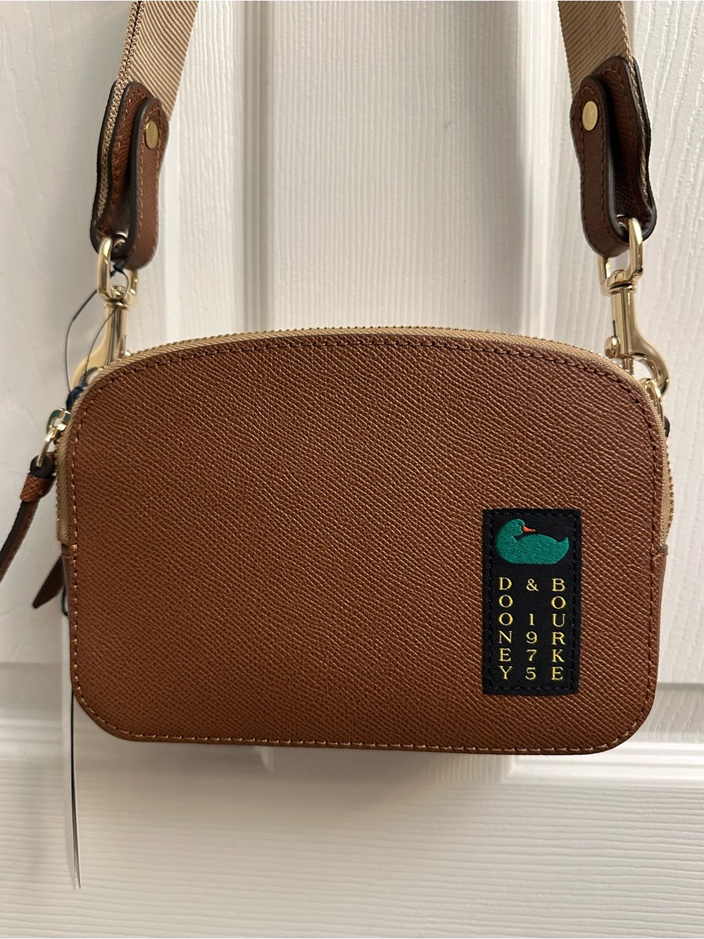 Dooney & Bourke Brown Pebble Leather Camera Bag Crossbody with DB Logo Patch